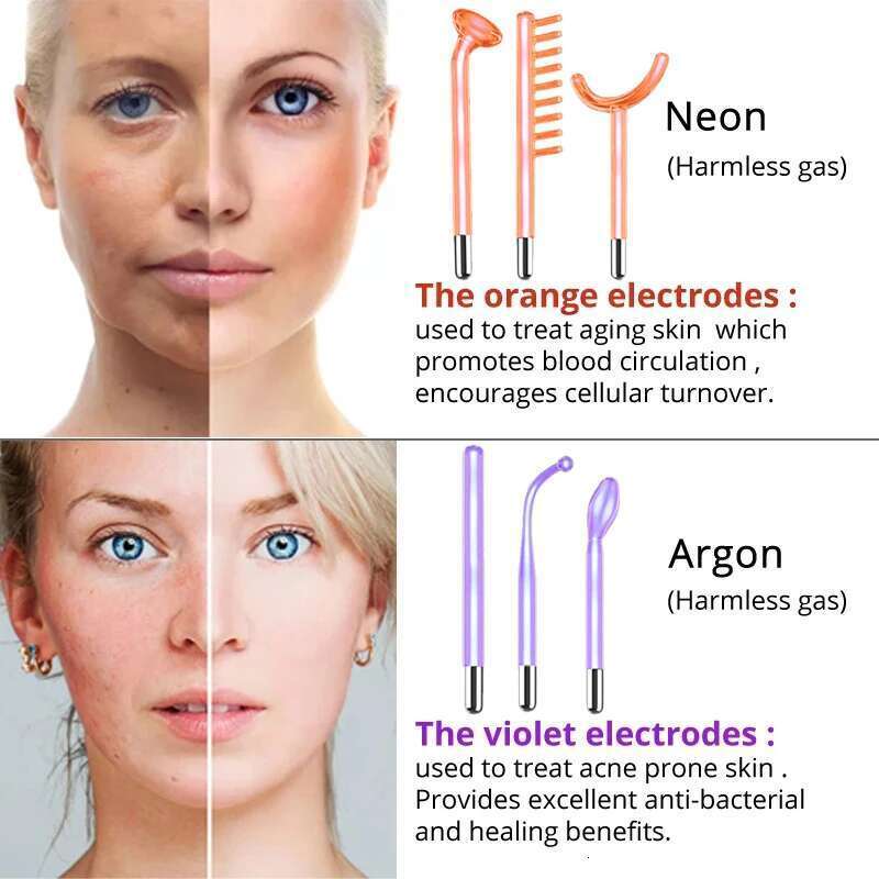 Darsonval Portable High Frequency hine Skin With 6 Neon & Argon Wands Remove Wrinkles Acne Facial Therapy Wand