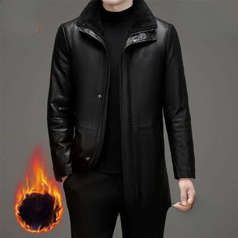 2026 Men Mid-length Faux Sheepskin Leather Jackets All-in-one Pure Leather Coat Imitating Fur FALL Winter Pu Leather Jackets 251110