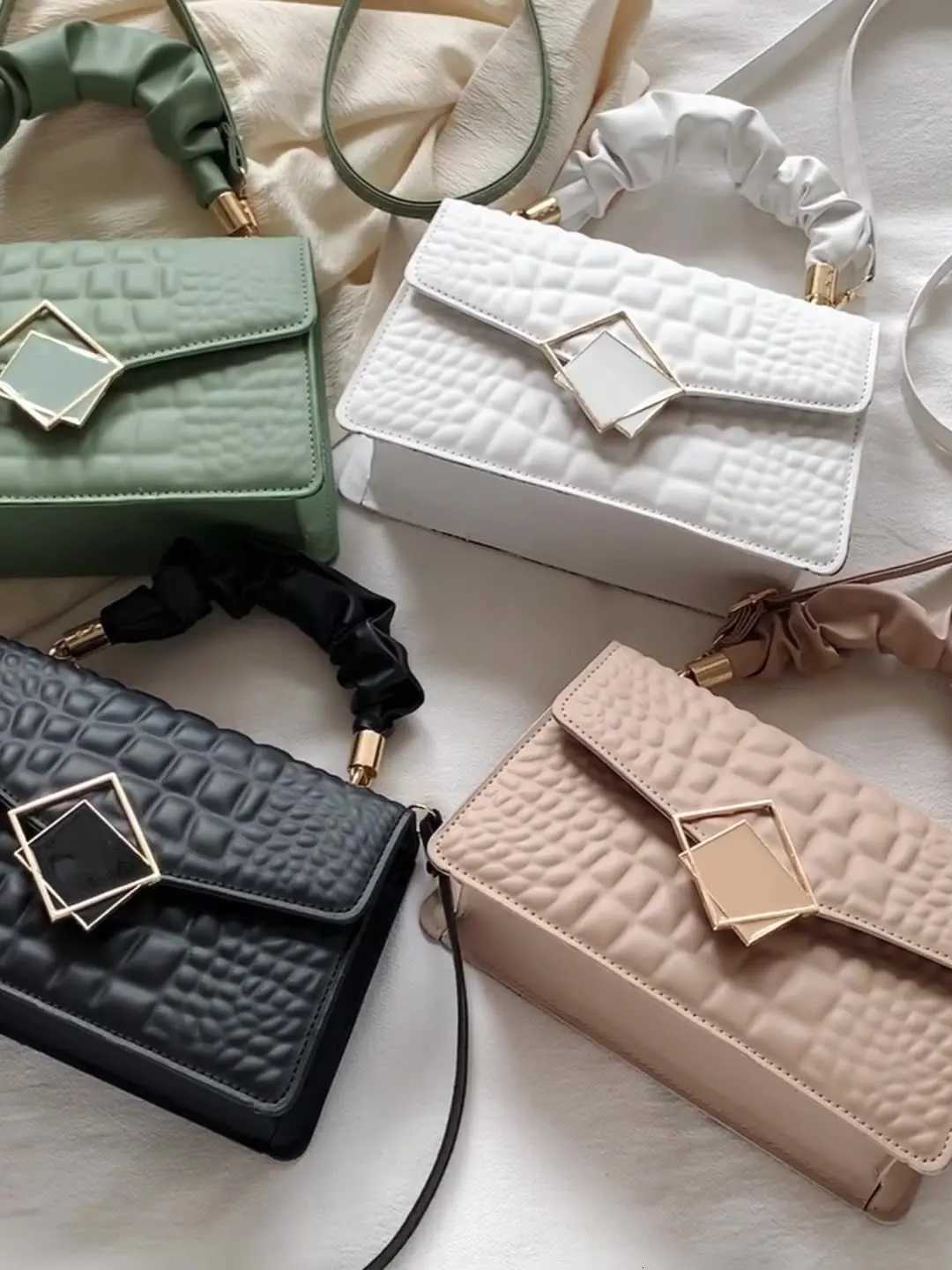 Pleated Square Bag Solid Color Shoulder Purse for Women Casual Crossbody Tote Textured Top Handle Bag Fashion Day-to-Night BagT251110