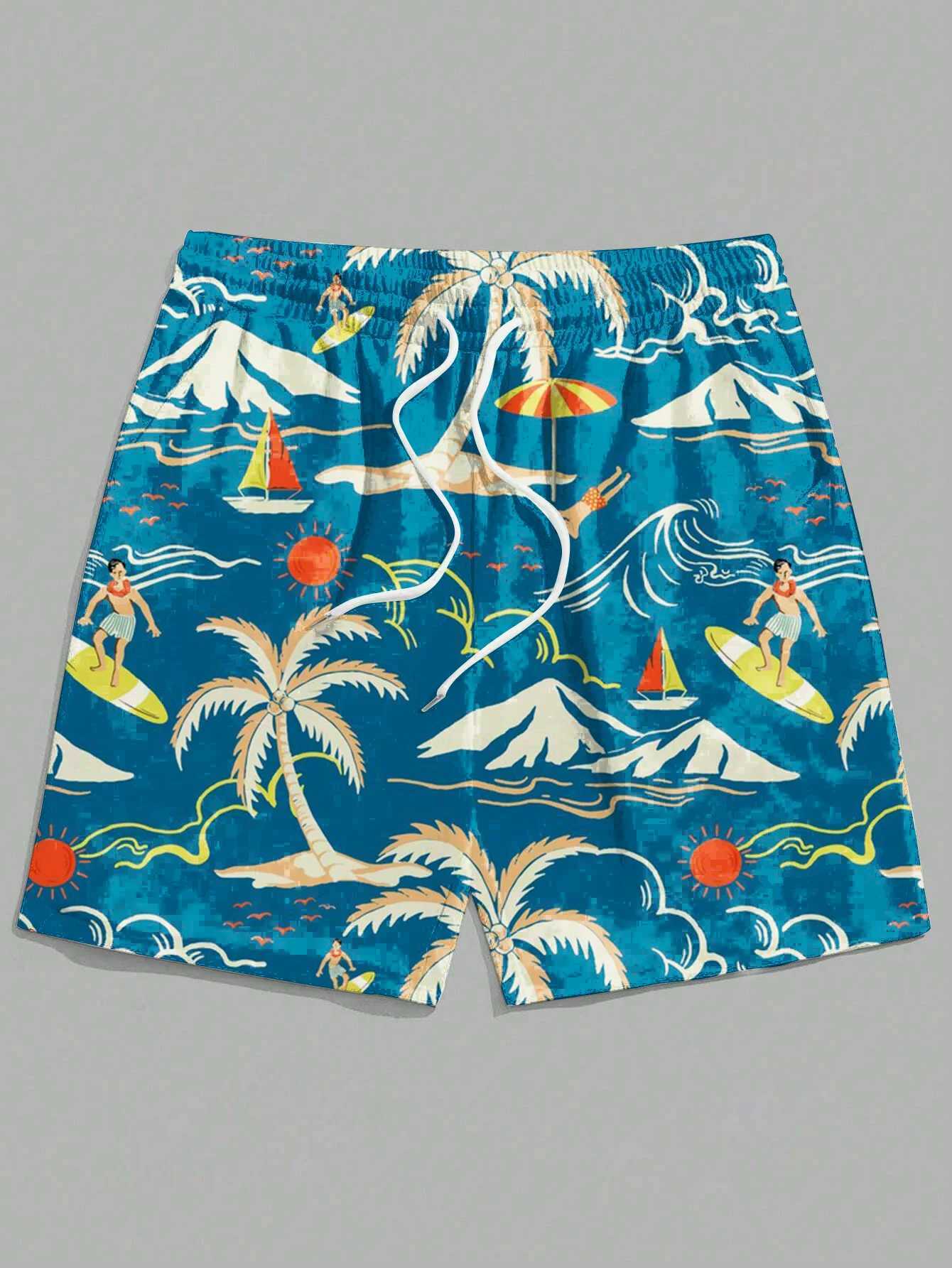 Mens Hawaiian Swimming Relay 3D Hawaiian Plant Pattern Beach Shorts Quick Drying Outdoor Leisure Sports Shorts Fashion Mens ShortsW250410