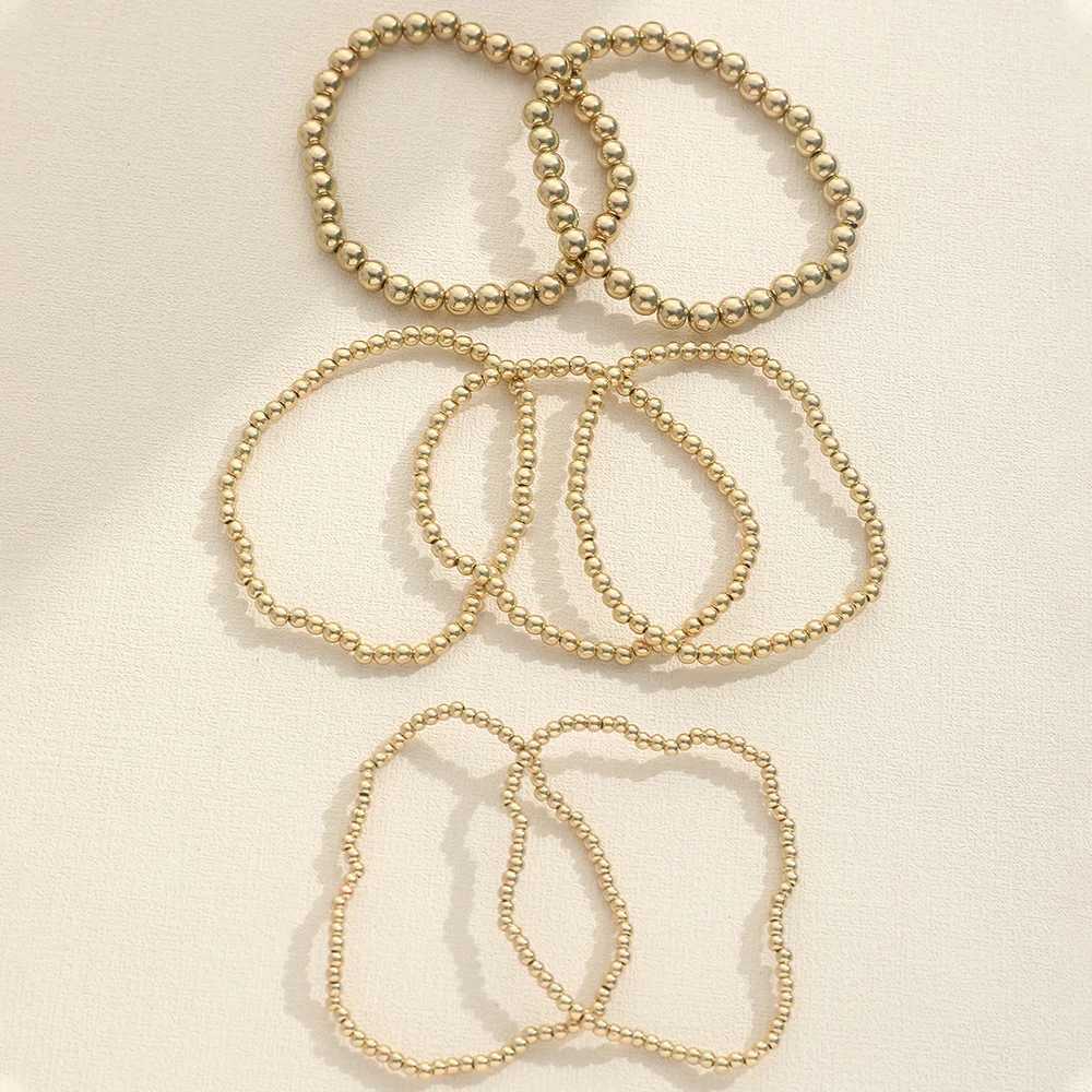 New Beaded Bracelets for Women Charm Link Chain Statement Bracelets Bangles Handmade Gold Color Beads Elastic Hand JewelryC250410