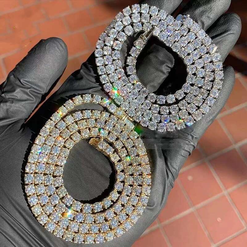 Trendy 925 Sterling Silver 3-4mm Zircon Tennis Chain Necklace Women Men Jewelry 18K Gold Plated Bling Iced Out Hiphop Necklace