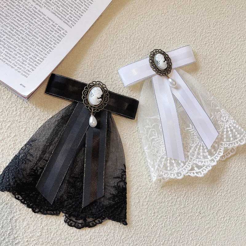 Luxury Retro Fabric Lace Bow Tie Brooch Pins for Women Beauty Head Pearl Ribbon Bowknot Brooches Shirt Collar Pin Fashion Jewelry Gifts Y251111