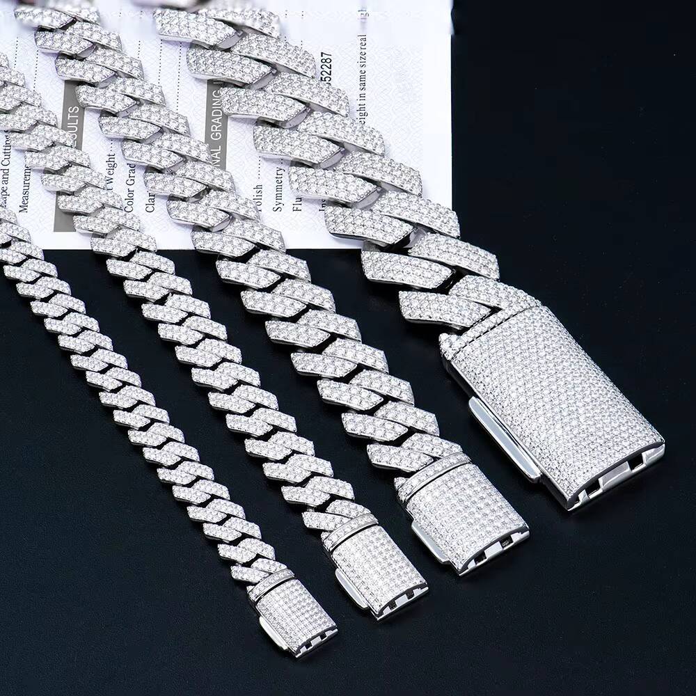 Hip-hop Pass Diamond Tester New S925 Silver Factory 10mm Iced Out Vvs Diamond Mossanite Cuban Link Chain Bracelet for Men