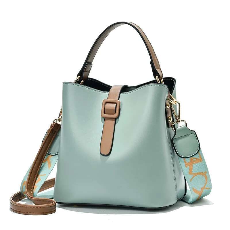 2025 New Elegant Designer Women's Bucket Bag Detachable Wide Shoulder Strap Fashion Solid Color Crossbody Bag Handbag1