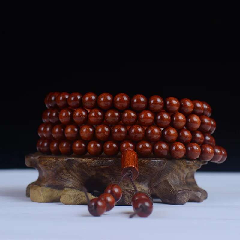 Factory Direct Sale Chicken Blood Red Star Small Leaf Rosewood Buddhist Prayer Beads Bracelet108Multi-circle Bracelet Sandalwood