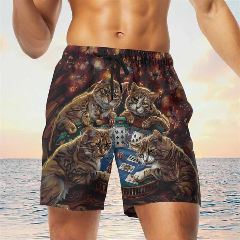 Trend Poker Animals 3D printed beach shorts mens fashionable summer street clothing skeleton graphic shorts cool oversized swim trunksW250410