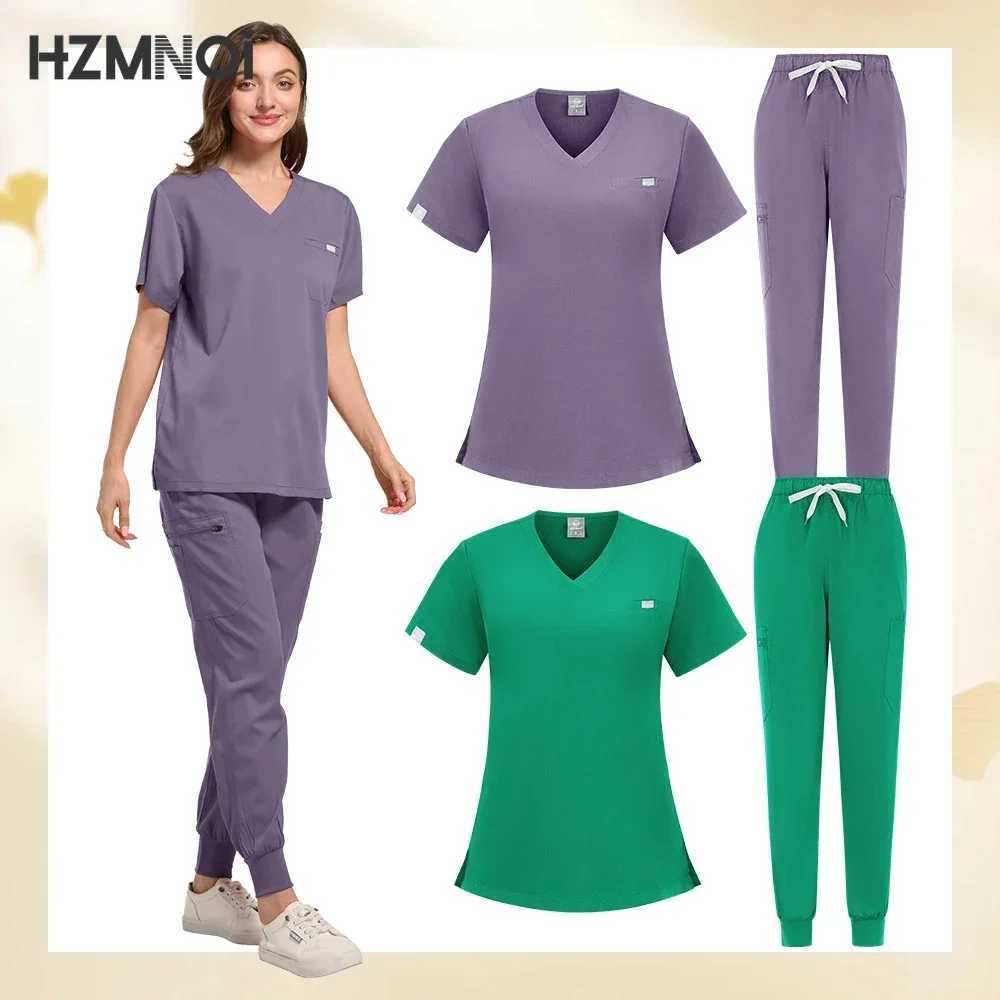 High End Unisex Nurse Scrub Set V-neck Short Slve Medical Workwear Beautiful Spa Sn Uniform Operating Room Overalls X250410