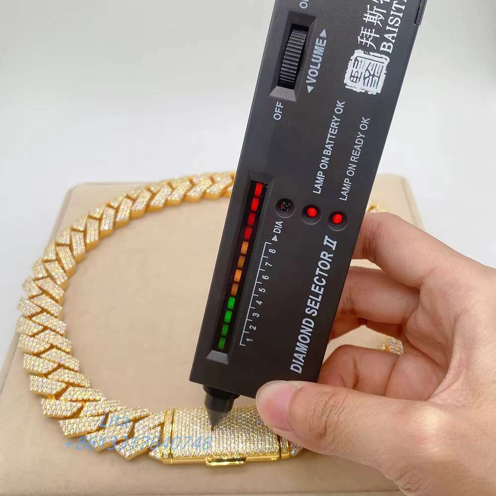 Miami Pass Diamond Tester Vvs Moissanite Diamond Hand Setting 925 Sterling Silver Wholesale Cuban Link Chain