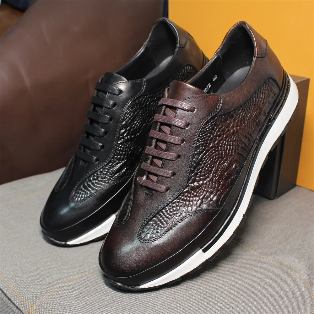 Mens High-end Leather Sneakers Lace-up Casual Shoes Color Changing Leather Pattern Party Dress Wedding Shoes 251106