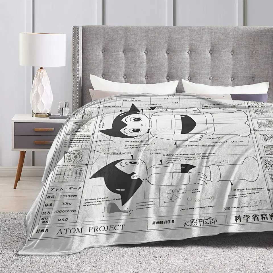 Astro Boy Blueprint Knitted Blanket Astroboy Anime Fleece Throw Blanket Summer Air Conditioning Printed Soft Warm Bedspreads C251111