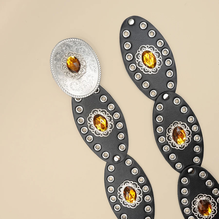 Black Vintage European Style Womens Belt - Rhinestone Inlaid Openwork Carving Wide Fashion Waist Accessory 251110