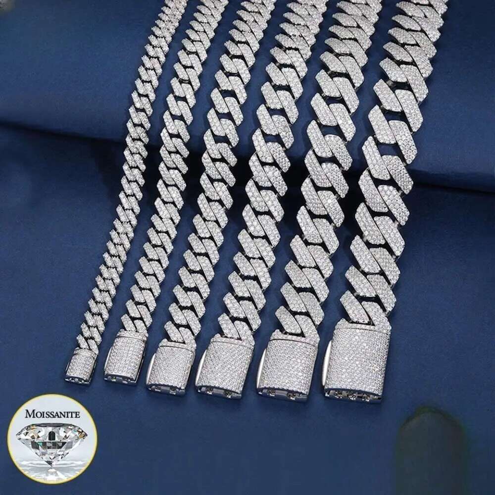 designer mosonite high quality Unisex moissanite cuban necklace 16mm 18mm 20mm sier for men hip hop jewelry chain bracelet