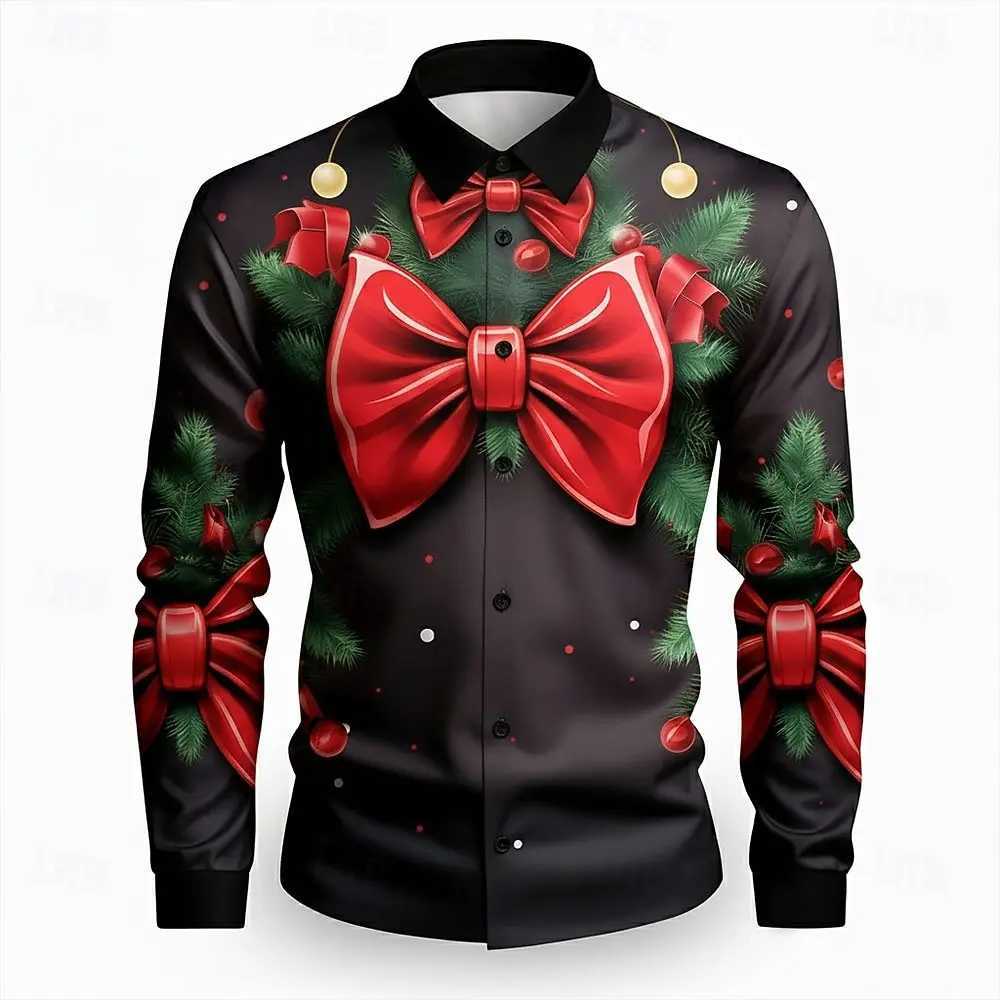 Funny Christmas Mens Christmas Costume Faux Collar and Suit Design Suit Tie Printed Tuxedo Shirt Long Sleeve Button Up Shirt K251110