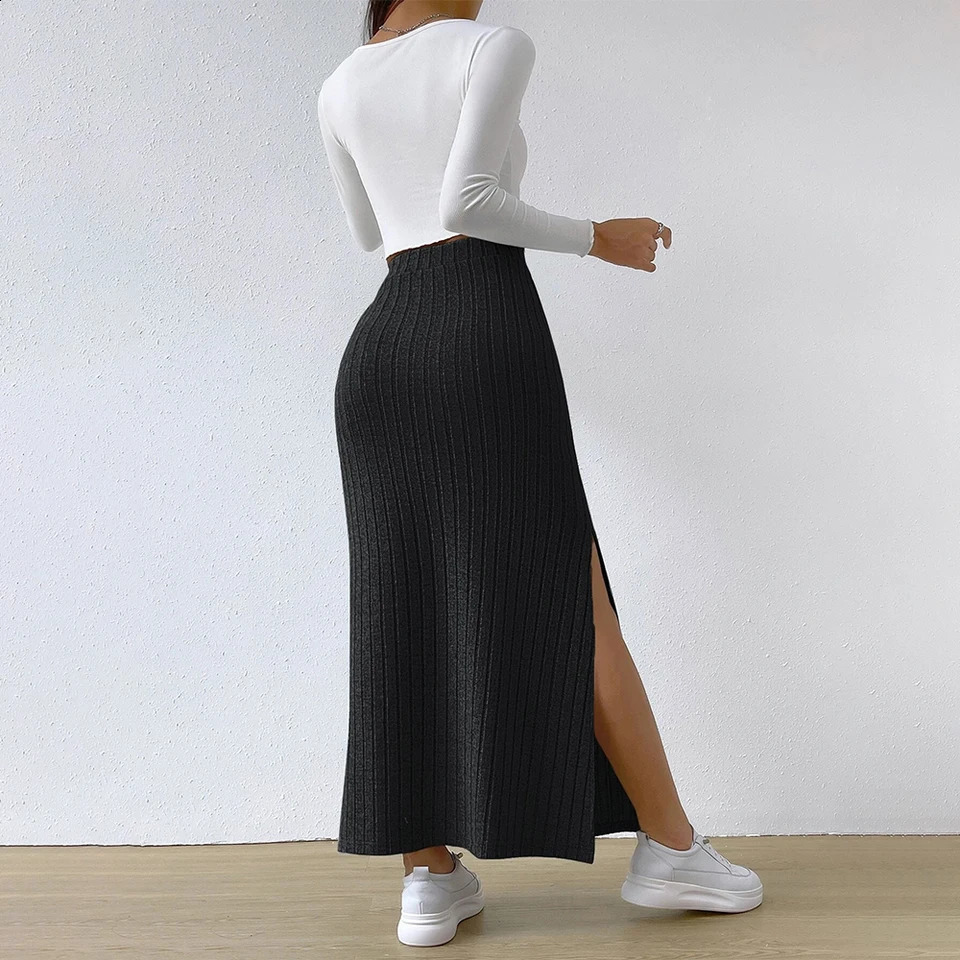 Womens Skiing 2024 SpringSummer Korea High Waist Elastic Slim Hip Knitted Sexy Bodycon Midi Clothing M L XL XXL 250407