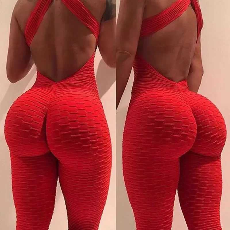 2025 sexy camisole womens track and field clothes yoga high waisted Play set slim sportswear backless running pants push up jumpsuitW250411