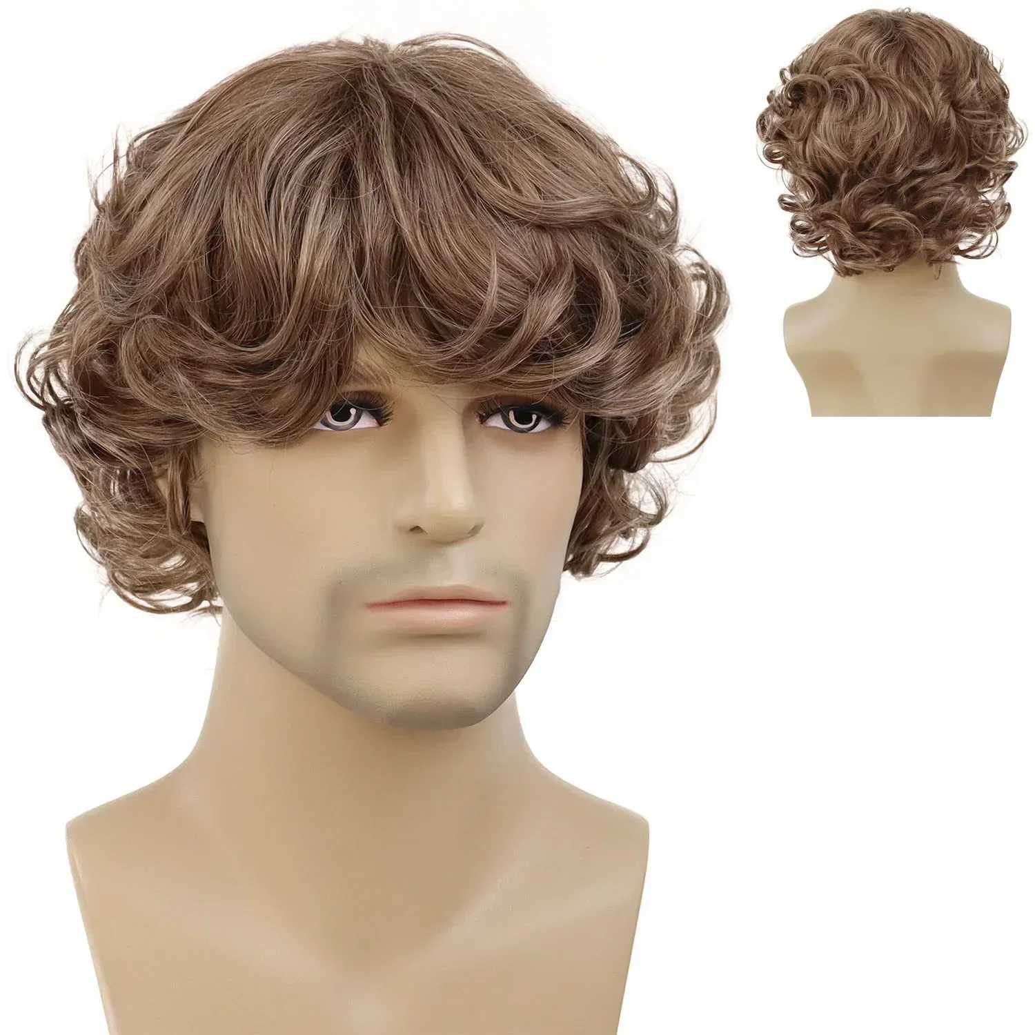 Synthetic Curly Men Wig Short Brown Hair Businessmen Curly Haircut Man Guys Natural Hairstyle The Summer Outfits Cosplay CostumeT251111