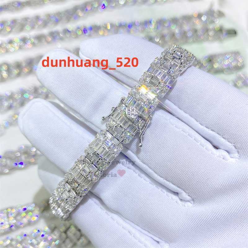 Solid Silver Men Fashion 10mm Vvs Moissanite Diamond Gra Baguette Tennis Bracelet