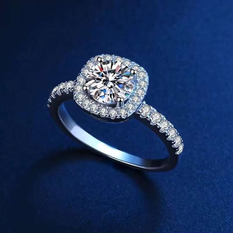 925 Sterling Silver Square Bag Moissanite Ring Elegant Jewelry Gift
