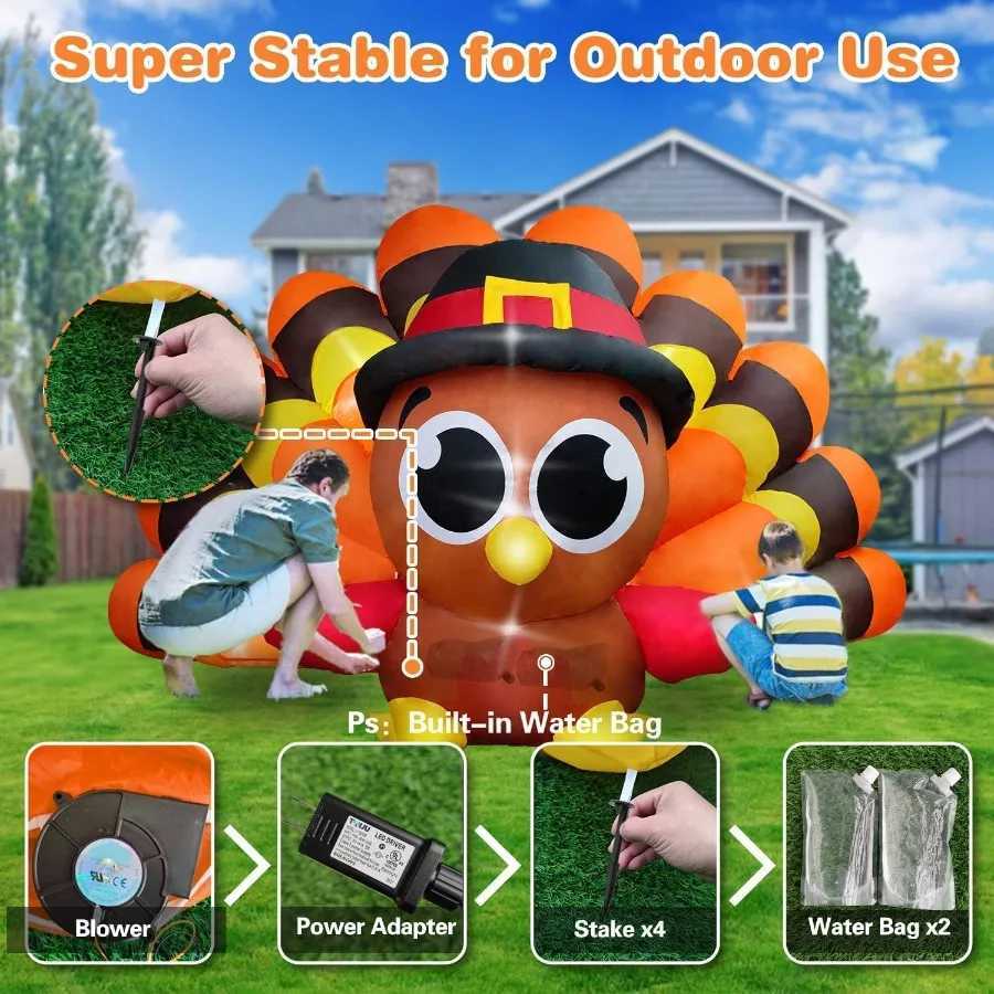 Christmas 8FT Fall Inflatable Turkey with Builtin LED Lights and Big Tail for Outdoor Lawn Yard Decoration Perfect Thanksgiving Outdoor I Y251111