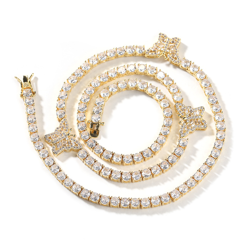 Bling Hip Hop Hollow Butterfly Tennis Chain Necklace 14k Gold Iced Out Cubic Zirconia Chains Necklaces Rapper Party Accessories For Women Luxury Full 