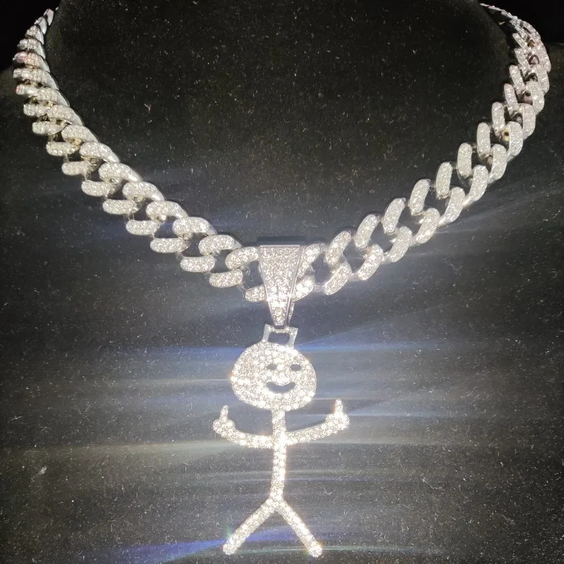 Mens womens hip-hop stickers middle finger pendant necklace fashionable hip-hop ice pendant shiny and interesting pendant necklace charming jewelry 25