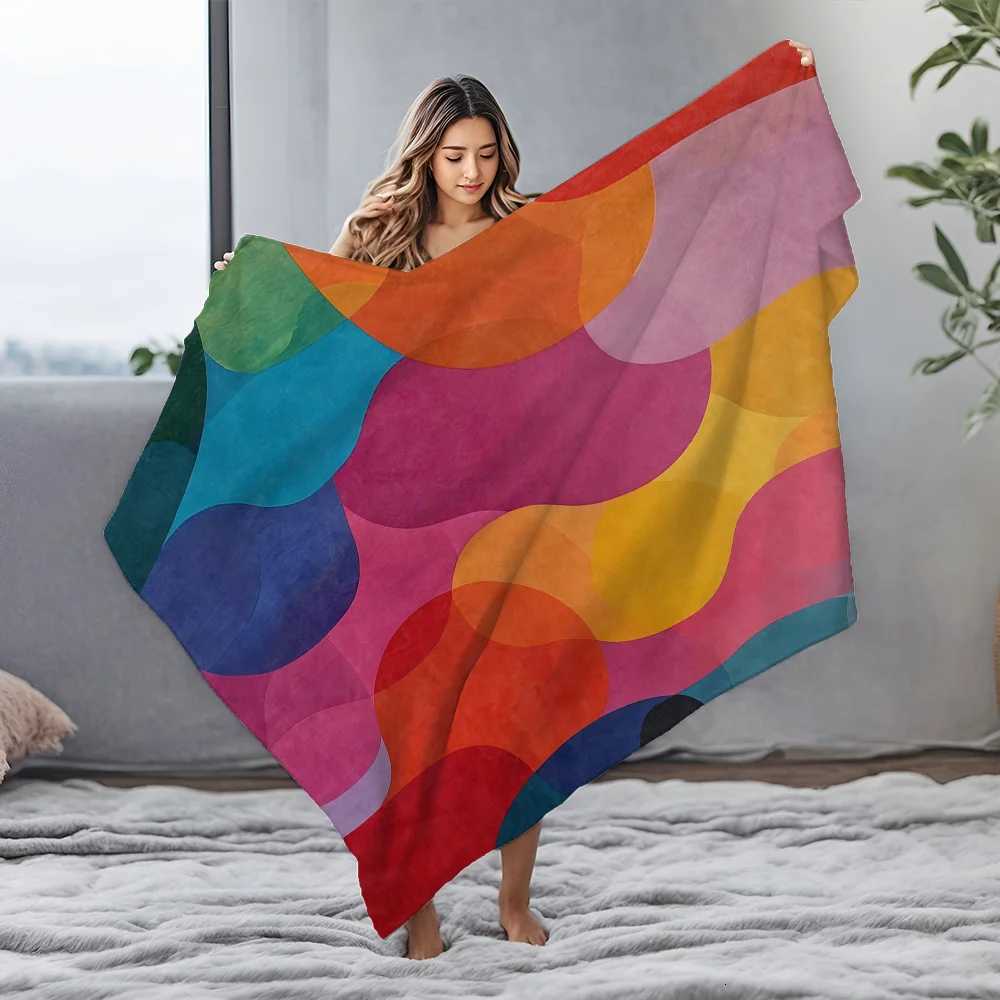 Vibrant Colorful Abstract Geometric Throw Blanket Soft Plush Sofa Bed Decorative Throw Cushion Cover C251111