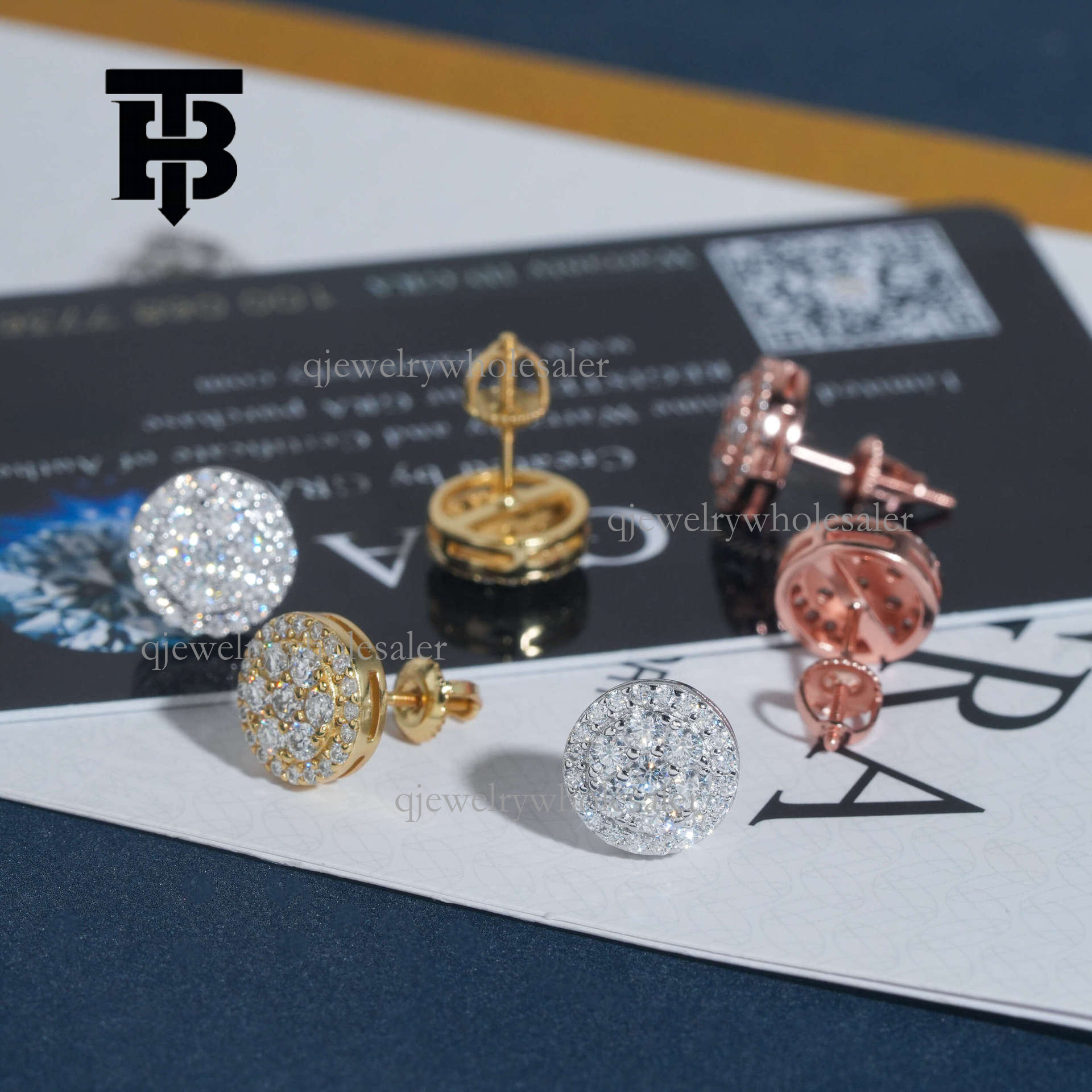 TB BHULAMTE Designer Women's Luxury Jewelry 925 Silver Moissanite Round Neutral Hip Hop Fashion Earrings Holiday Gifts Trendy Accessories