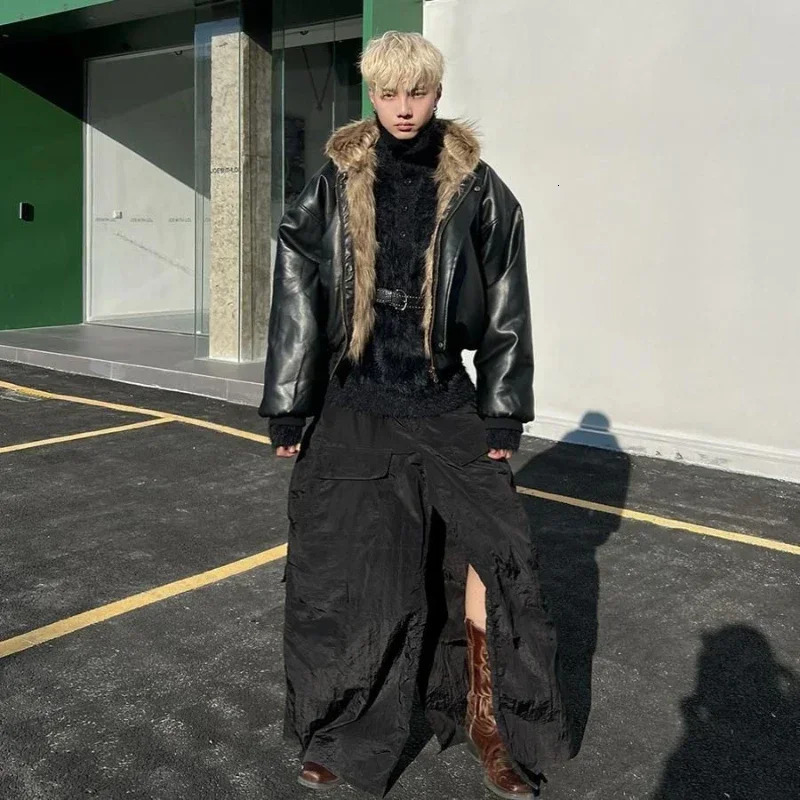 Mens Winter Arrival Two-Sided Wearable Faux Fur Coat - Integrating Fox Fur for Trendy leather jacket Winter Warmth 251106