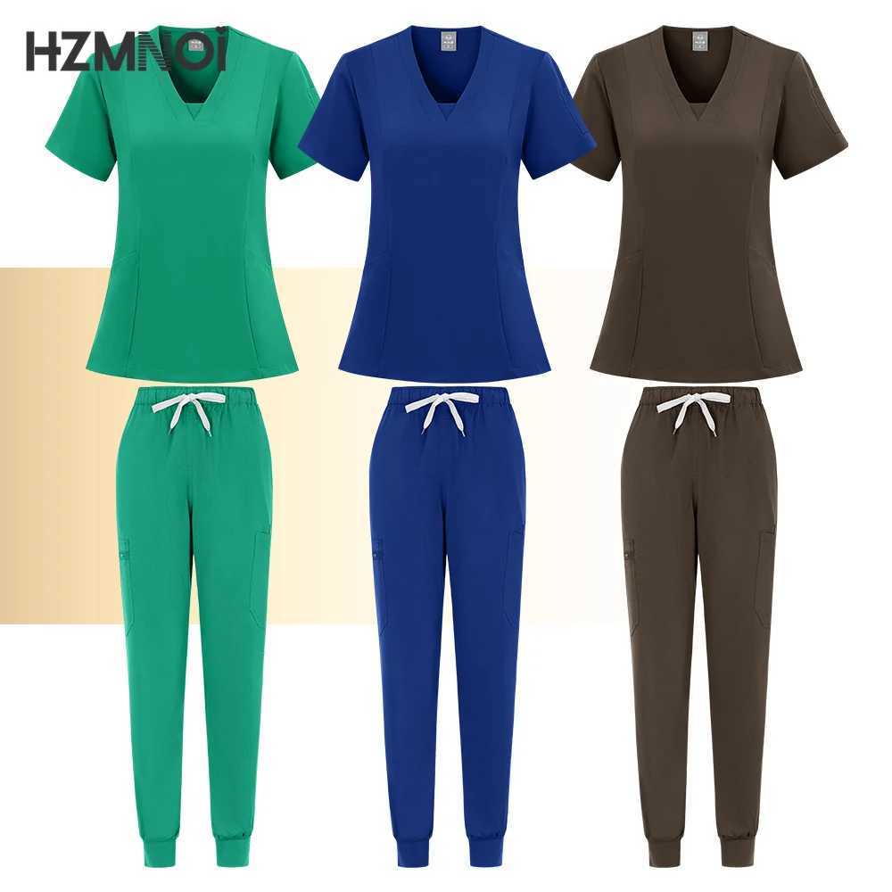 Solid Color Scrub Tops Pants Suit Pet Hospital Uniform Surgical Gown Pocket V-neck Scrub Workwear for Women Nurse Uniforms Women X250410