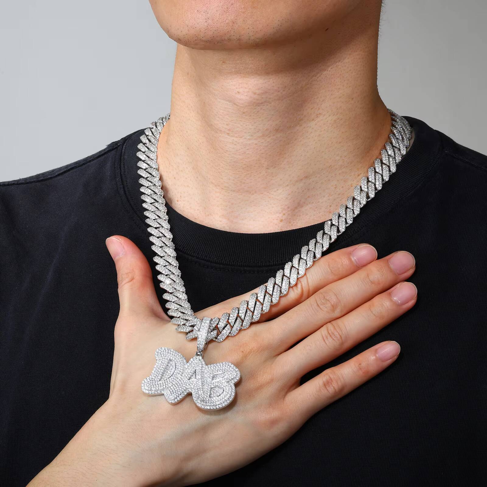 Moissanite Hip Hop Gesture Slang DAB Letter Pendant High Quality Handmade 925 Sterling Silver Lab Mossanite Diamond Mens Jewelry Customizable