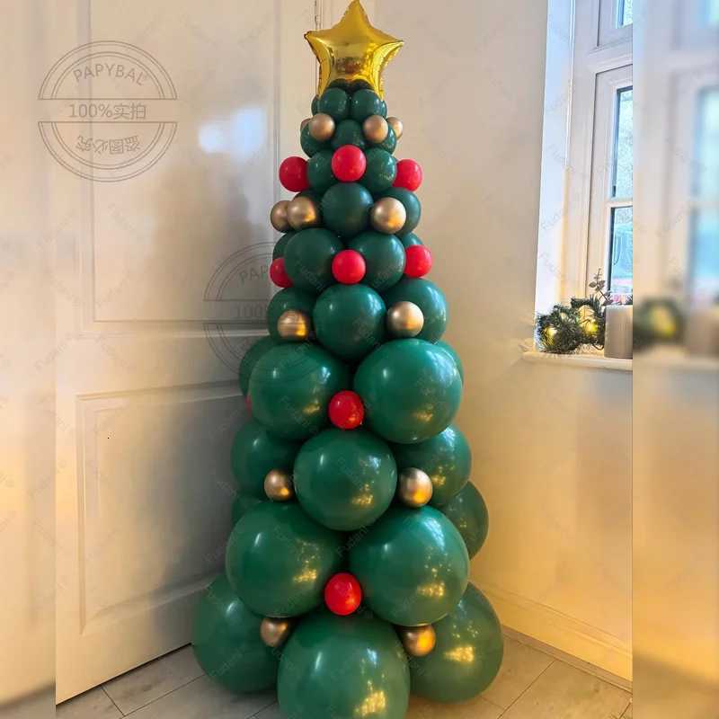 Christmas 66pc/set Creative Christmas Tree Decoration Set Green Balloon Tree Kit with Gold Star Topper - Perfect Festive Party Essentials Y251111