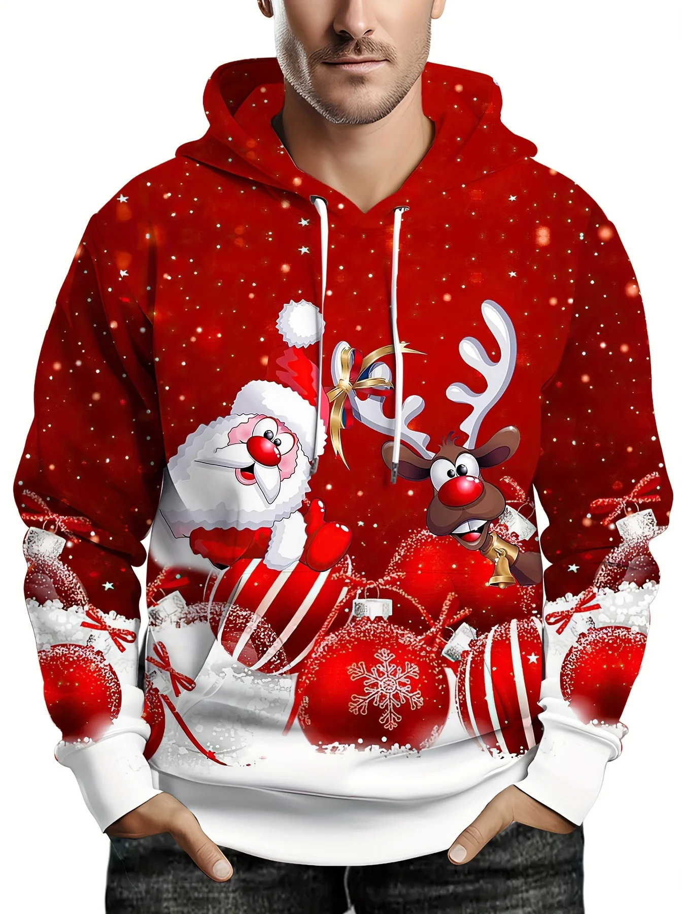 Christmas Theme Graphic Mens Fashion 3D Prints Red Hoodie Streetwear Hoodies Hooded Front Pocket er Hoodie Sweatshirt 251106