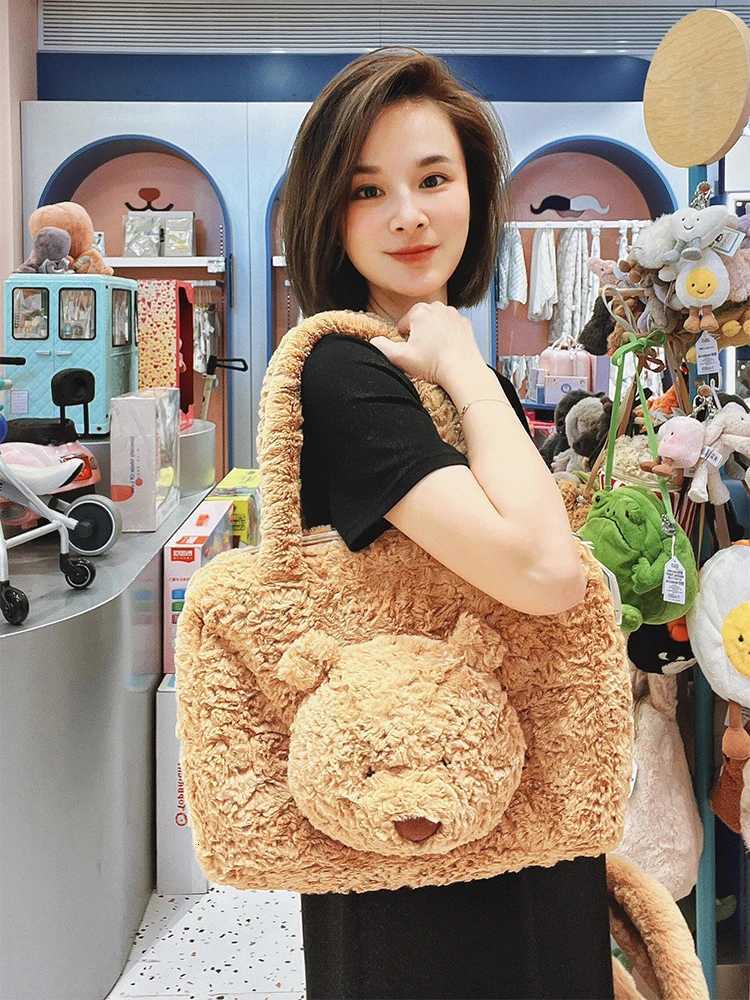2025 Autumn And Winter New Plush Bear Doll Shaped Single Shoder Wens Bag Large Capacity Portable Cputer Tote Bag Trendy H251111
