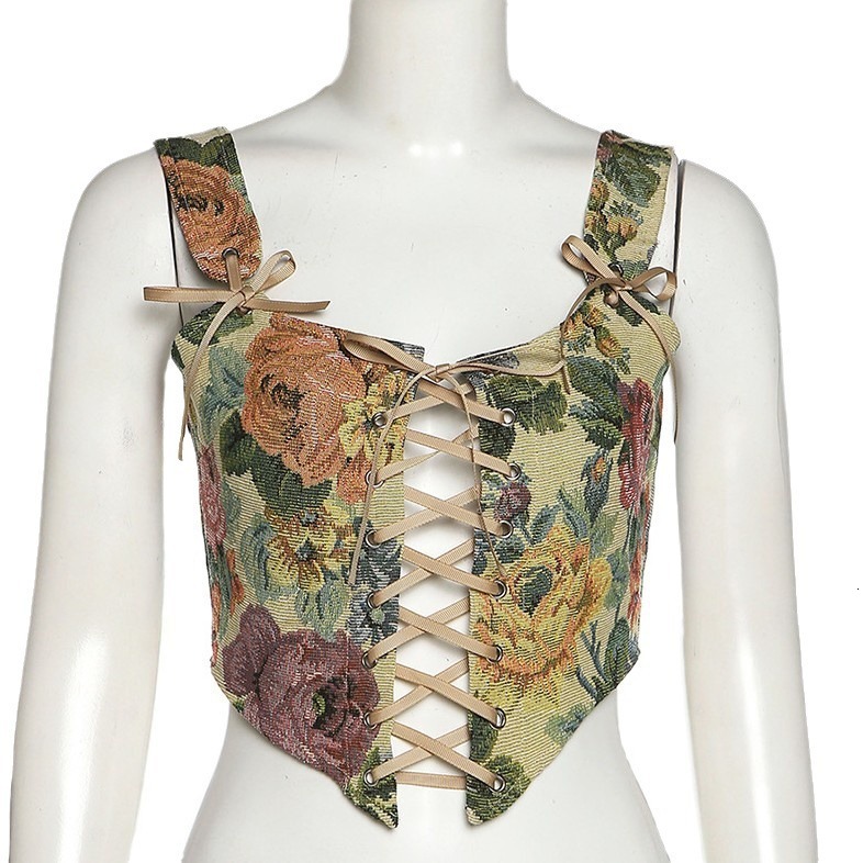 Fashionable trendy women's square neck hot and spicy strap small vest printed top slim fitting camisole
