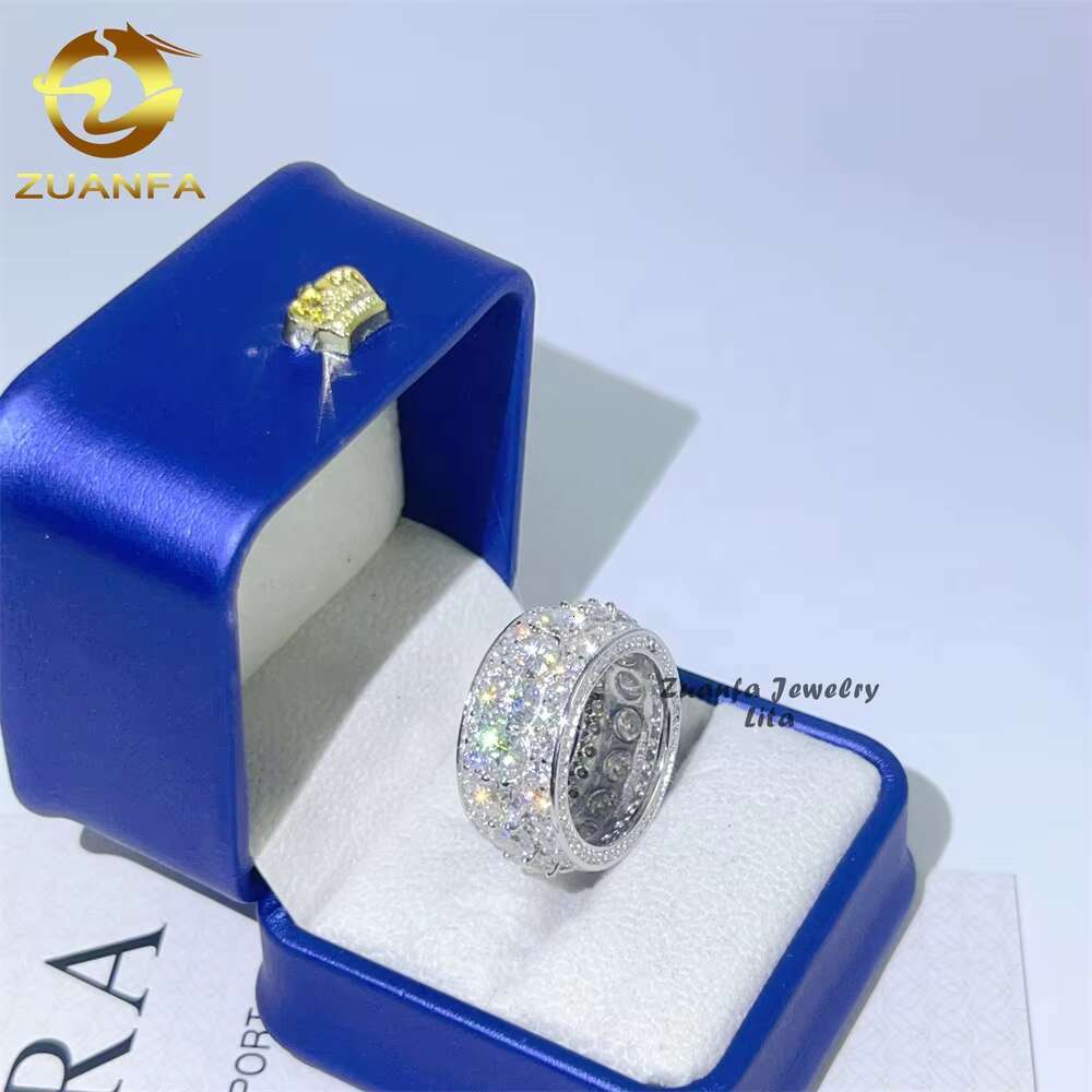 Pass Diamond Tester Mens Ring 925 Silver White Gold Moissanite Eternity Iced Out Hip Hop Rings