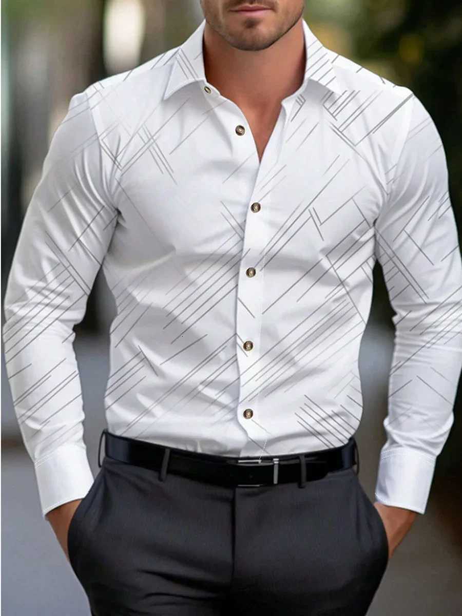 Suit shirt pink black white casual outdoor solid color striped comfortable soft lapel mens tops office plus size 2024 K251110