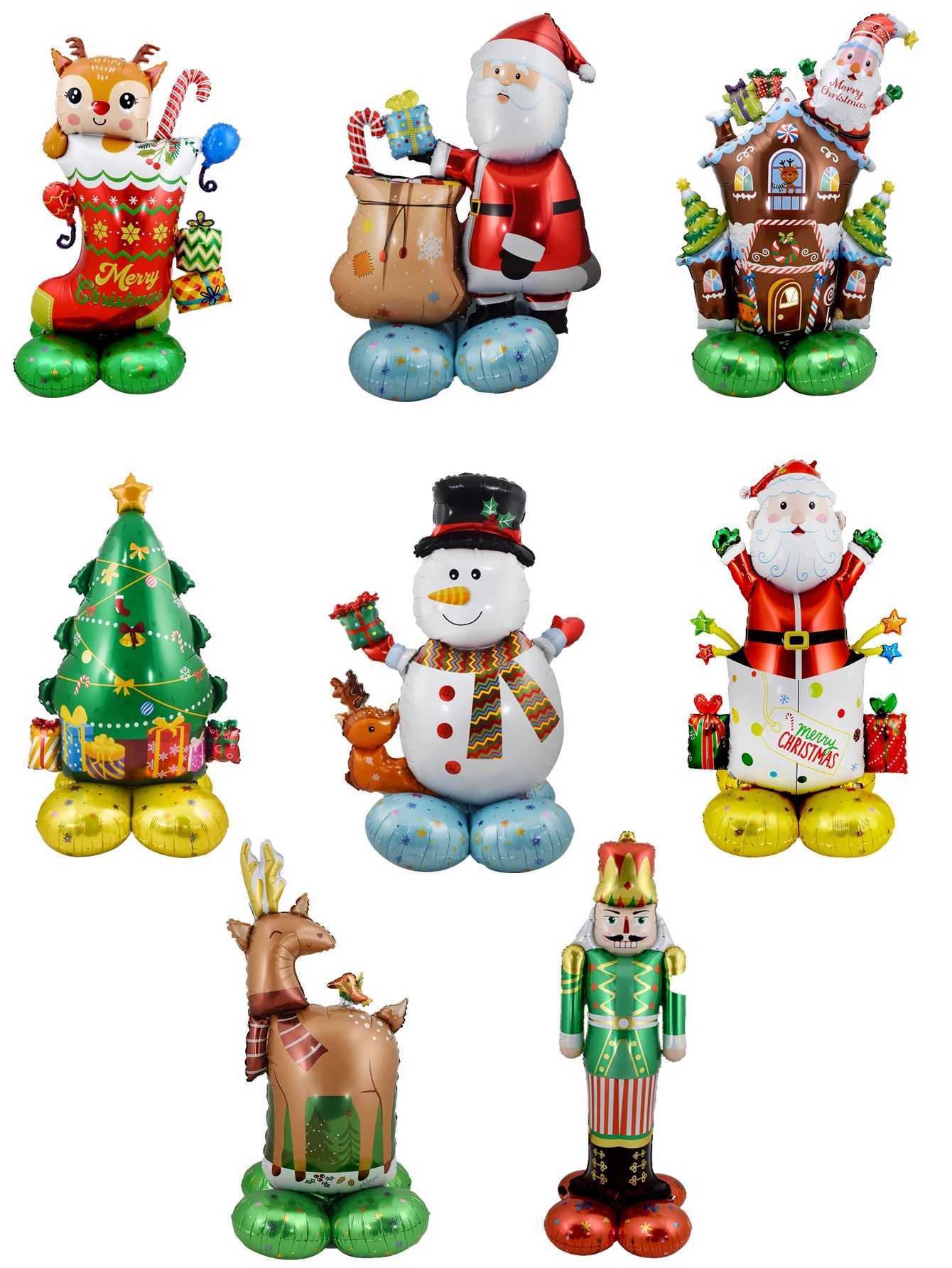 Christmas 1set Giant Stand Pedestal Christmas Theme Foil Balloons Halloween Snowman Santa Claus Tree Elk Balloon Christmas Decorations Y251111