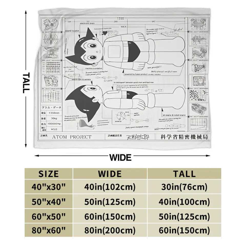 Astro Boy Blueprint Knitted Blanket Astroboy Anime Fleece Throw Blanket Summer Air Conditioning Printed Soft Warm Bedspreads C251111