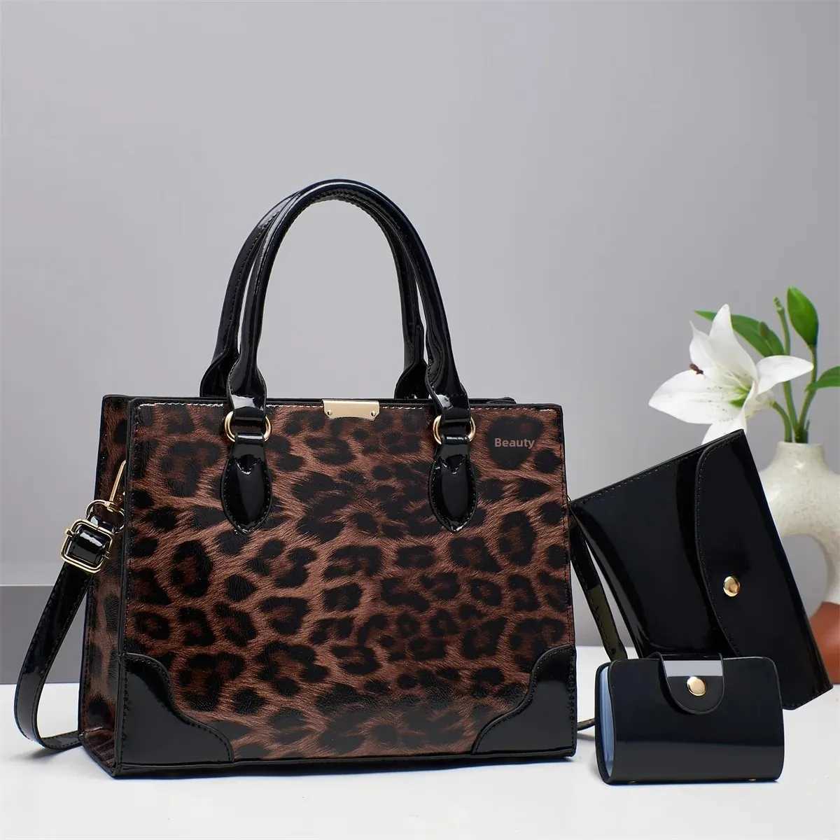 Elegant Leopard Print Crossbody Bag Large Capacity Commuter Bag Three Piece Set High End Feel Womens Handbag New ModelT251110