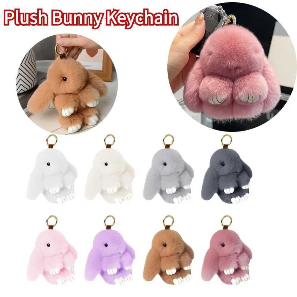 Cute Plush Rabbit Keychain Womens Fur Pom Angel Rabbit Keychain Rabbit Plush Doll Toy Girl Bag Car Key Pendant Fur Keychain W250411