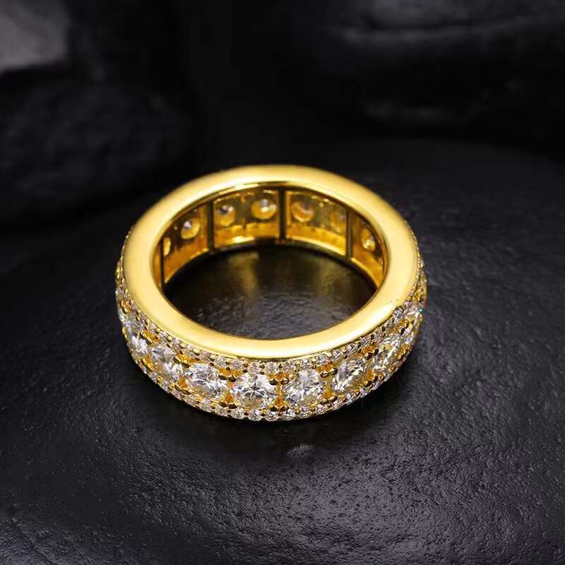 Fine Jewelry Men Gold Plated 8mm 925 Sterling Silver Moissanite Diamond Band Ring With Gift