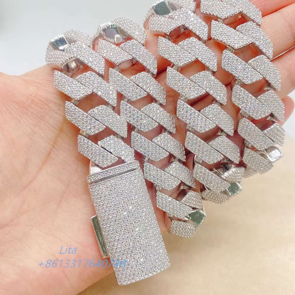 Luxury Custom Jewelry Hip Hop Iced Out Mens Miami Diamonds Necklace Sterling Silver 4 Rows 20mm Cuban Link Chain