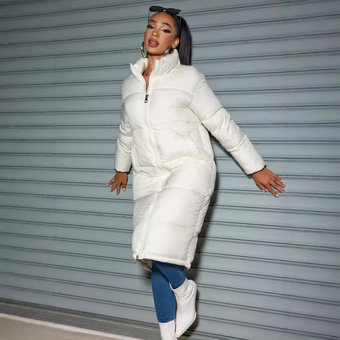 2025 Winter Long Robe Women's Fashion Zipper Solid Color Cotton Jacket Warm Coat