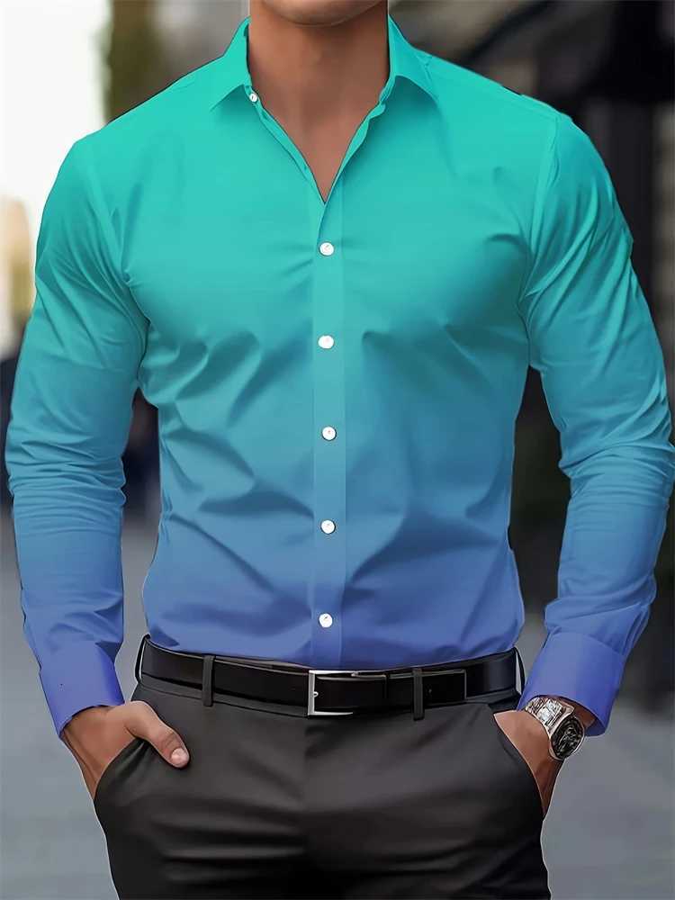 Gradient Color Mens Shirt Spring Single-breasted Lapel Design Shirt New Daily Fashion Casual Loose Comfortable Business Shirts K251110
