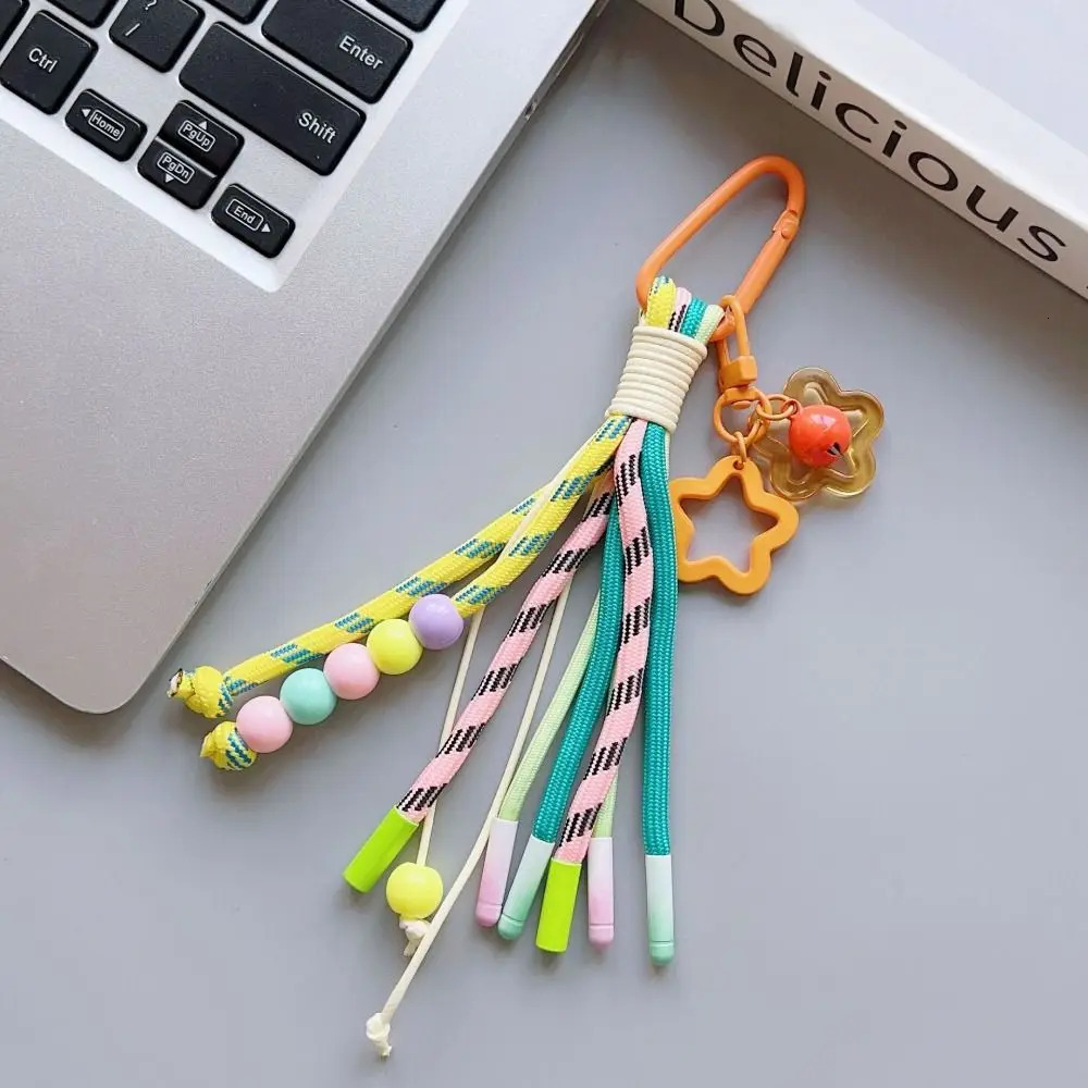 Y2K Braided Rope Keychain Handmade Creative Acrylic Striped Webbing Keychain Colorful Long Tassel Bag Charms Bag Accessories 251110