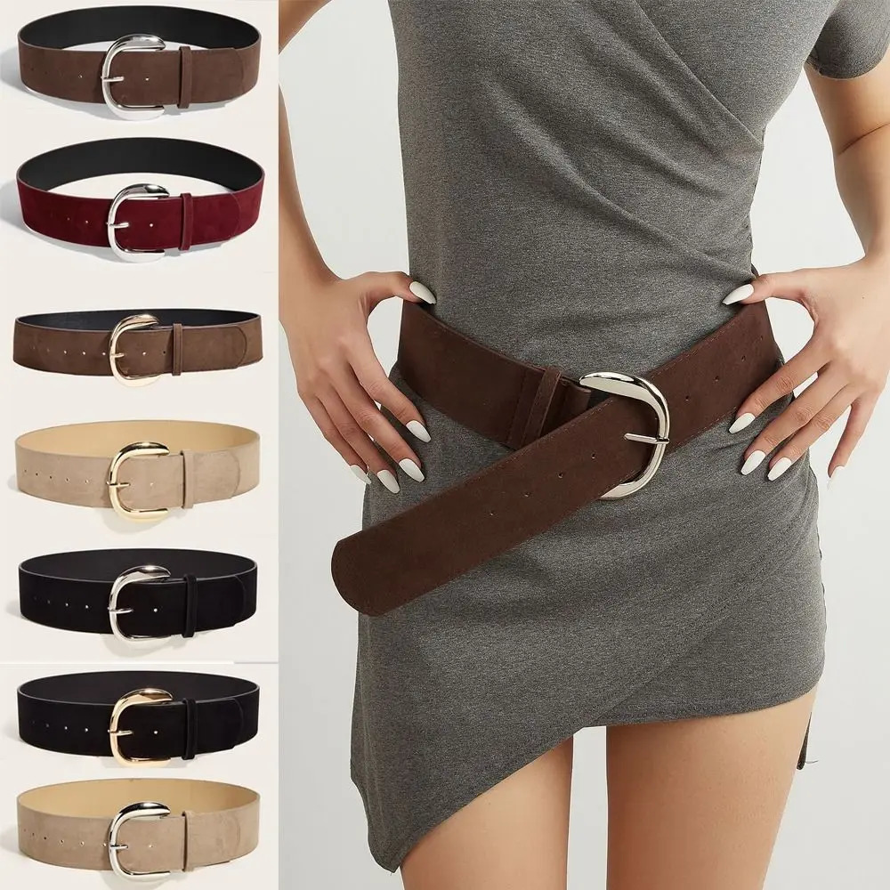Maillard Styles Suede Leather Wide Belt Casual Versatile Business Waist Strap Women Trendy Pin Buckle Waistbands 251110