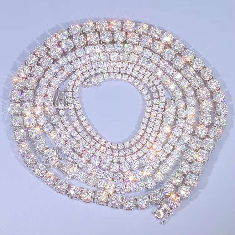 RTS Pass Diamond Tester Iced Out 2mm--5mm Tennis Necklace 925 Silver Round Cut Moissanite Jewelry Tennis Chain