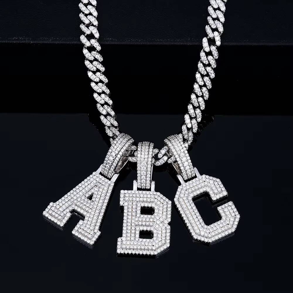 Custom 925 Sterling Silver Moissanite Initial Pendants Iced Out Hip Hop A-Z Letter Jewelry for Men Customizable