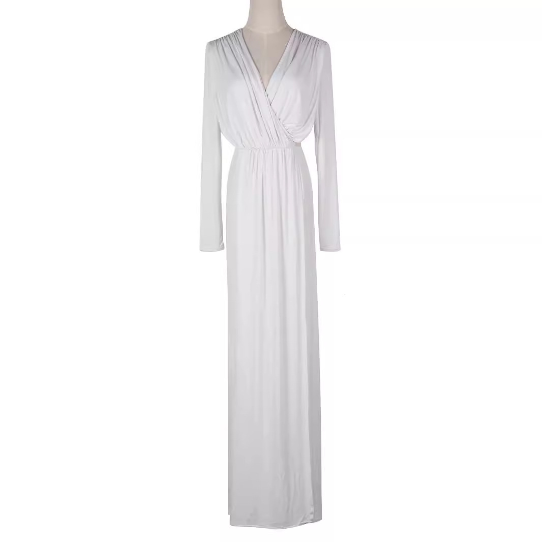 Deep V-neck Hollow Waist Long Sleeve Split Sexy Dress